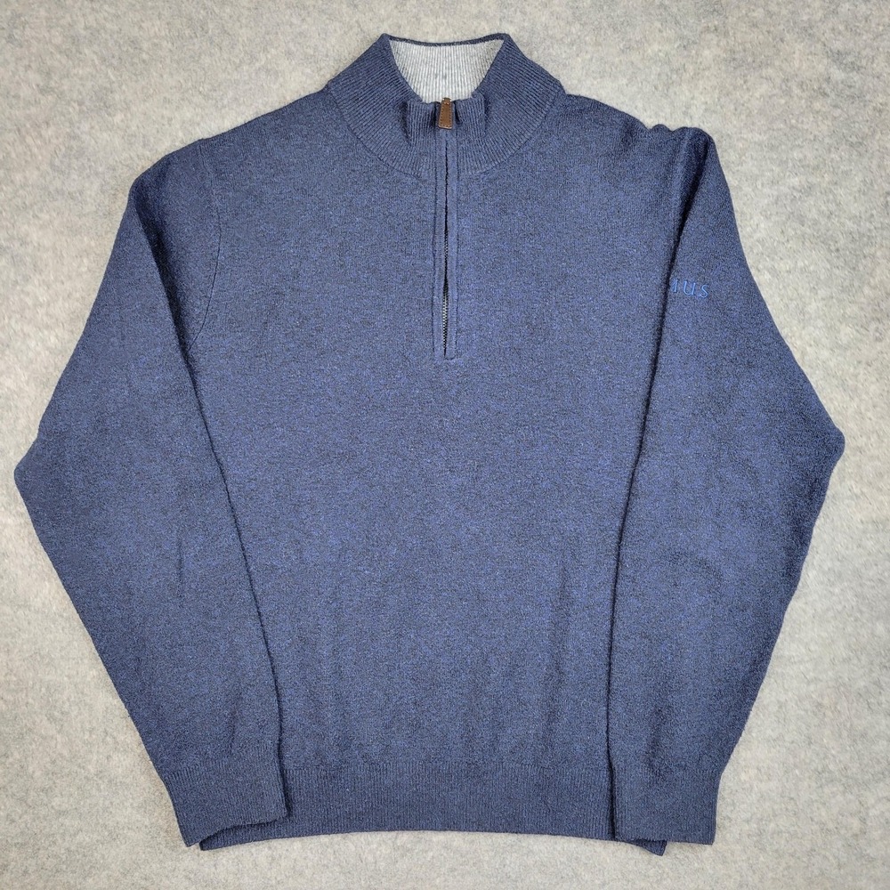 Faherty Sweater Mens Medium Blue Cotton Blend 1/4 Zip Mock Neck‎ Knit Pullover